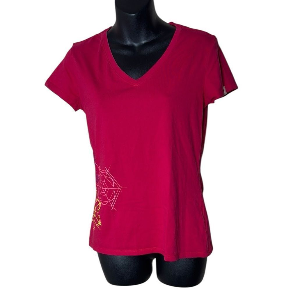 Arc’teryx womens small red tee shirt v neck abstract web graphic cotton